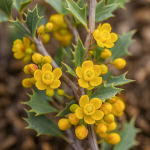 Mahonia trifoliolata, Agarita, Agarito, Algerita, Laredo Mahonia, Laredo Oregon-grape, Trifoliate Barberry, Wild Currant, Berberis trifoliolata,, Yellow Flowers, evergreen shrub