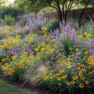 Texas Meadow Glow Border With Coreopsis, Lemon Beebalm, and Native Grasses