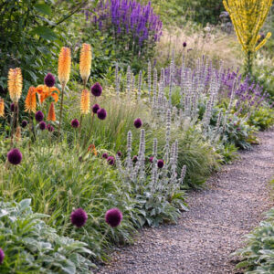 plant combination, Stachys byzantina, Kniphofia, allium sphaerocephalon