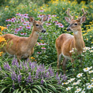 Deer in a flower garden