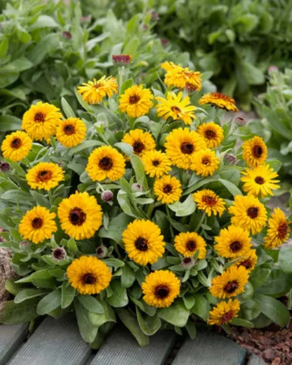 Calendula officinalis 'Bull's Eye', Pot Marigold 'Bull's Eye', English Marigold 'Bull's Eye', Yellow Calendula, Yellow  Pot Marigold, Yellow  Marigold