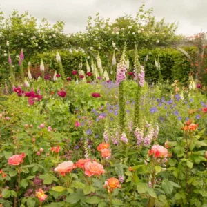 Plant Combinations, Flowerbeds Ideas, Spring Borders, Summer Borders, English Roses,Papaver somniferum, Opium Poppies, Digitalis purpurea, Foxgloves, Geranium Orion, Blue Geranium