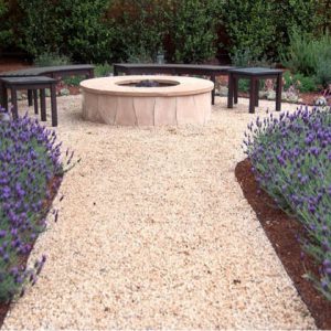 Garden Ideas, Landscaping ideas, pathway, walkway, Mediterranean Path, Verdance Fine Garden Design, Lavender,gravel path,fire pit, fire pit area, dining patio