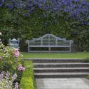 Garden Ideas, Landscaping ideas, Vertical Planting, living wall, garden wall, blue Clematis, clematis Perle d'Azur, Clematis Prince Charles, Garden Bench, Sissinghurst Rose garden, Garden ornamenents