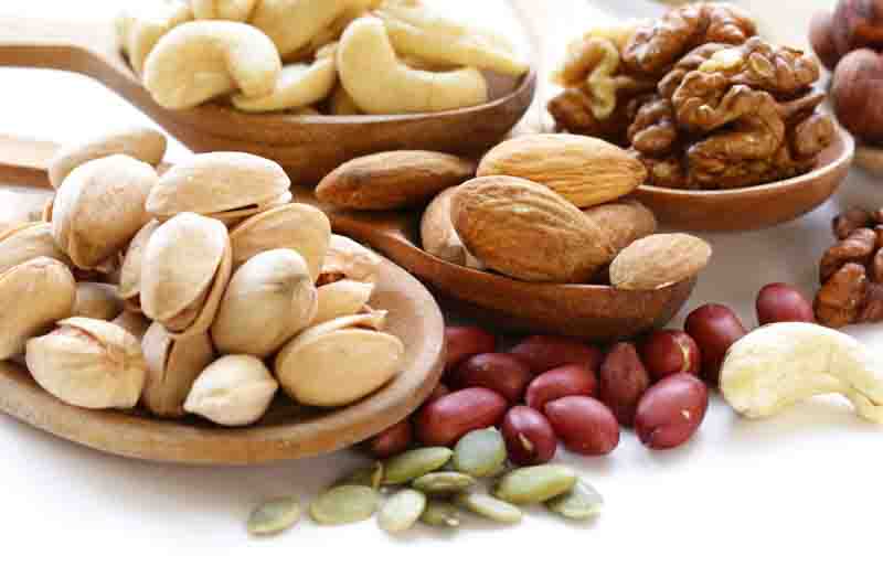 Various types of assorted nuts for healthy eating
