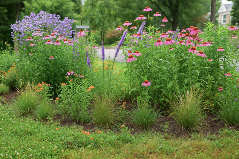 Native plant garden, Coneflower, Aster & Butterfly Weed