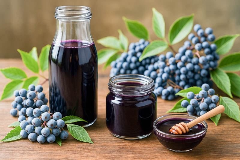 Blue Elderberry syrup, Elderberries, Elderberry, Elder, Sambucus caerulea