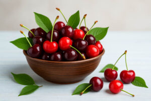 Cherries in a bowl with leaves, Are cherries good for you,