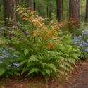 acidic to neutral soil Shrub garden with American beautyberry (Callicarpa americana) , River oats (Chasmanthium latifolium), Virginia sweetspire (Itea virginica), Christmas fern (Polystichum acrostichoides), Woodland phlox (Phlox divaricata)