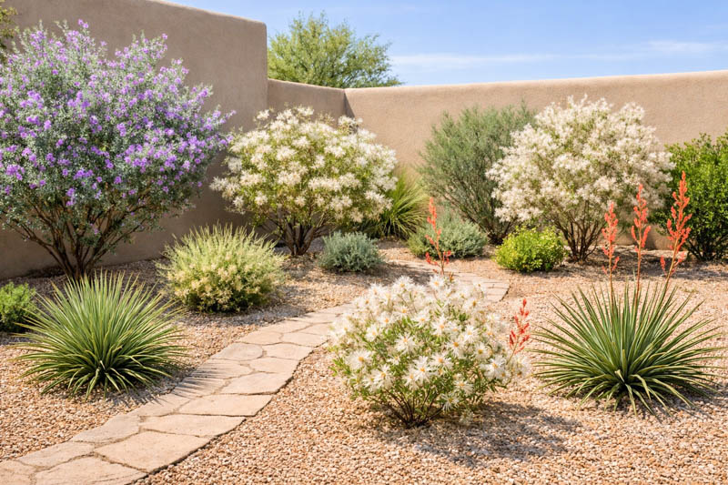 Desert Courtyard Border with Texas Sage & Apache Plume