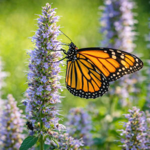 Monarch butterfly pollinating agastache foeniculum, Anise hyssop